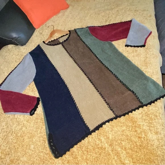 90’s Patchwork Colorblock Vintage Soft Chenille Knit Sweater Size Large - Picture 17 of 17